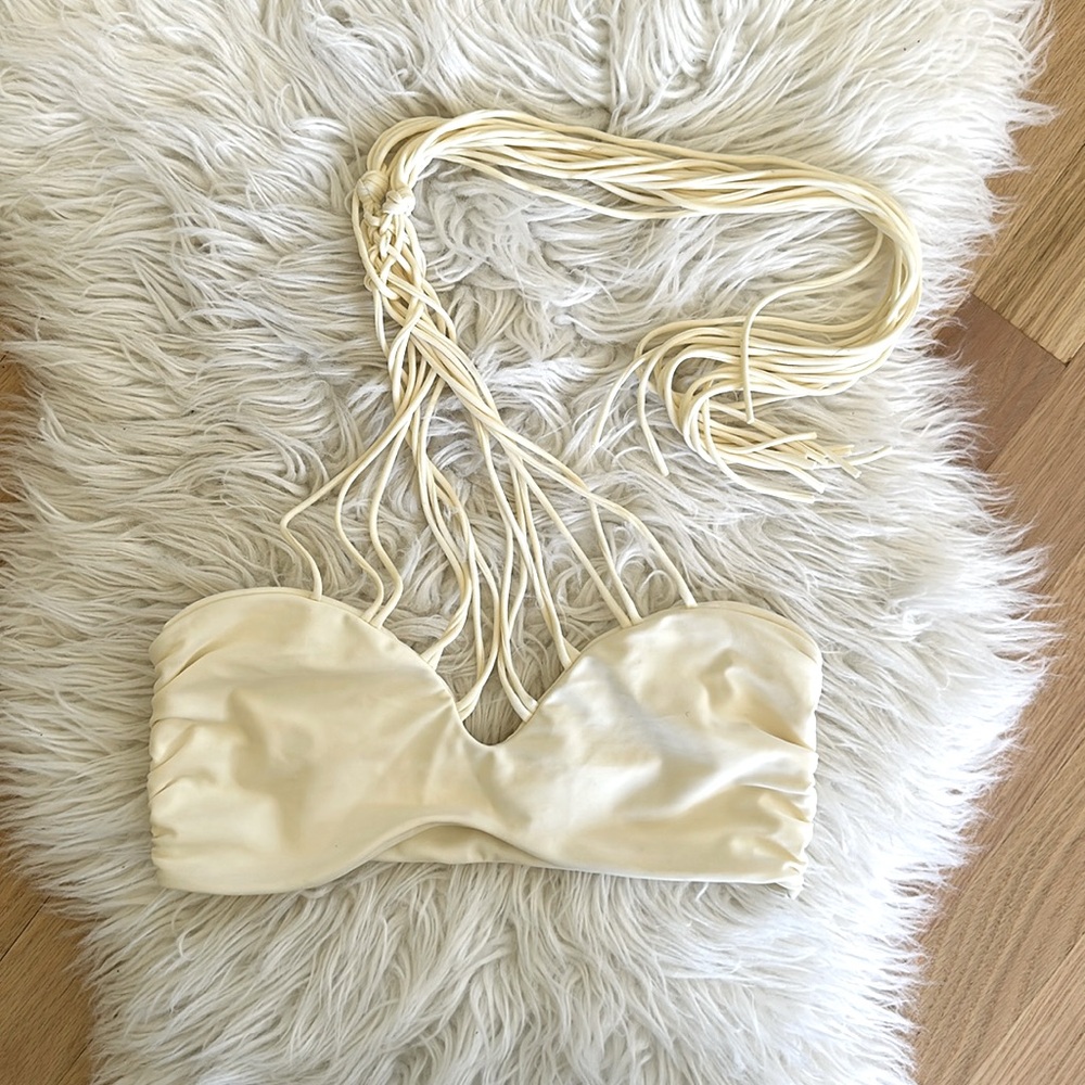 MIKOH halter string bandeau top in cream/ bone M